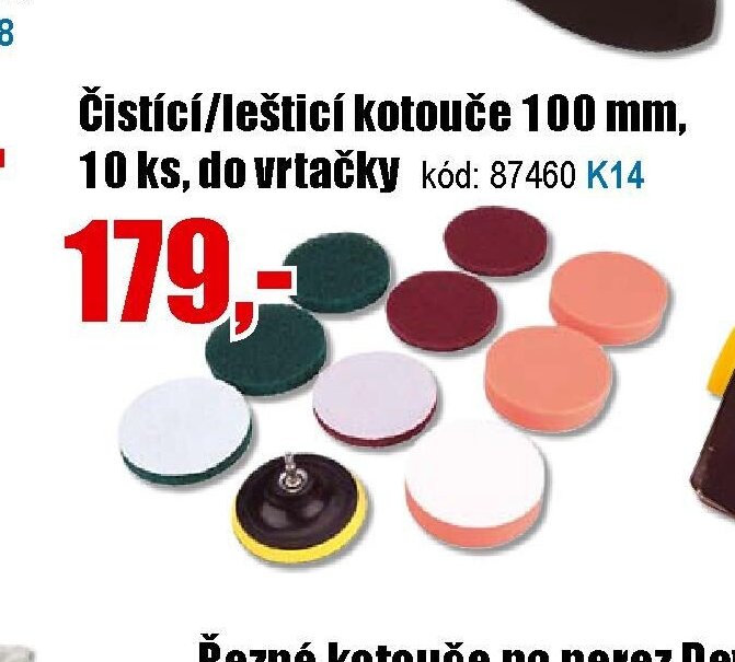 Čisticí/lešticí kotouče 100 mm, 10 ks, do vrtačky