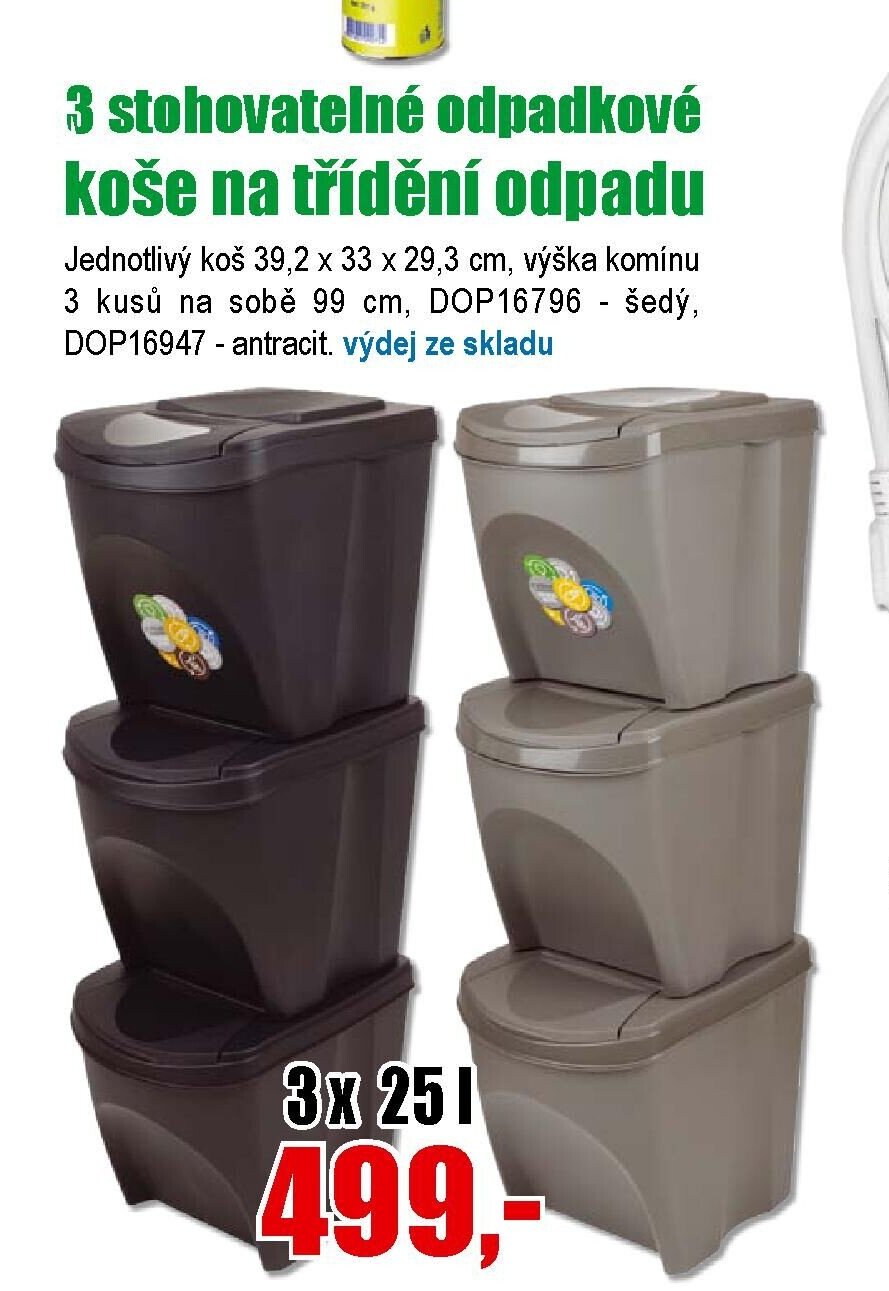 3 stohovatelné odpadkové koše