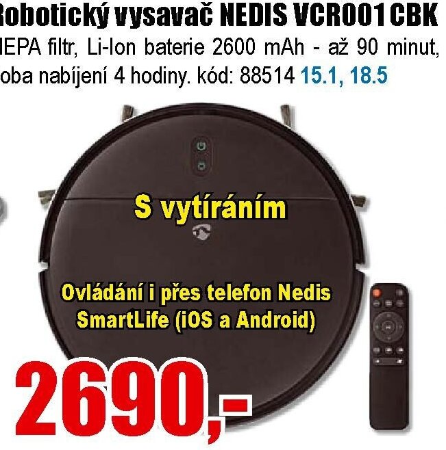 Robotický vysavač NEDIS VCR001CBK