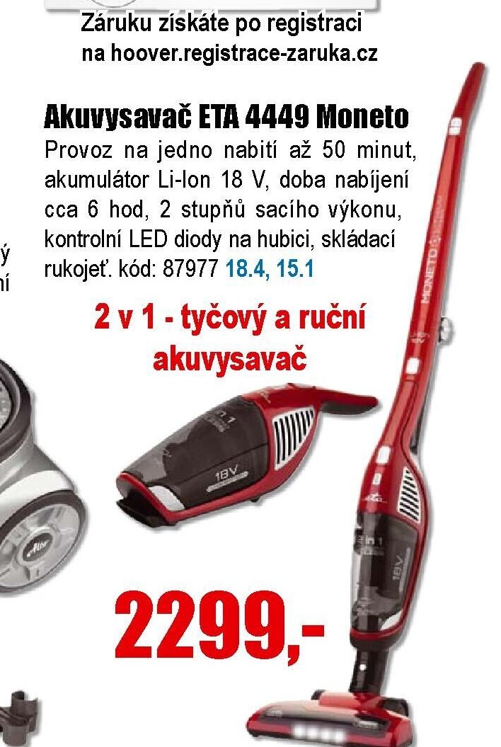Akumulátorový vysavač ETA 4449 Moneto