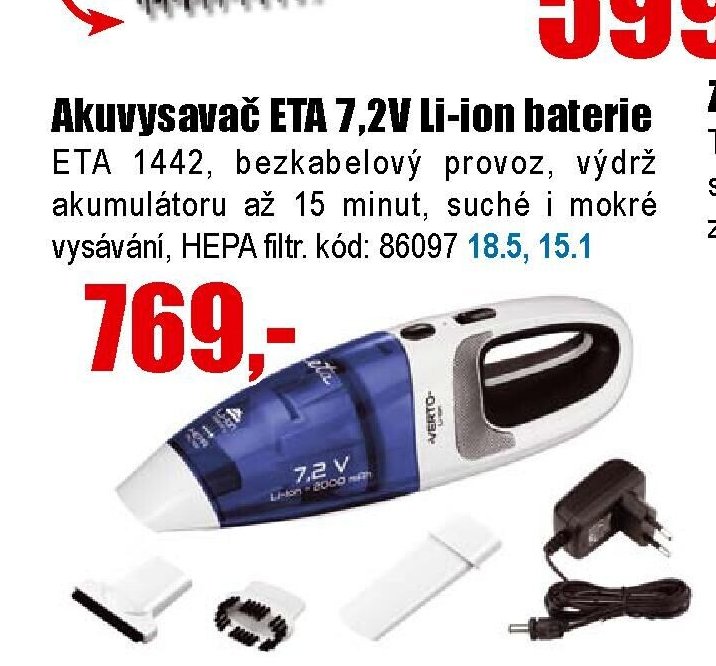 Akuvysavač ETA 7,2V Li-ion baterie