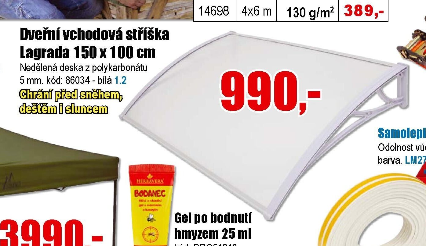 Dveřní vchodová stříška Lagrada 150 x 100 cm