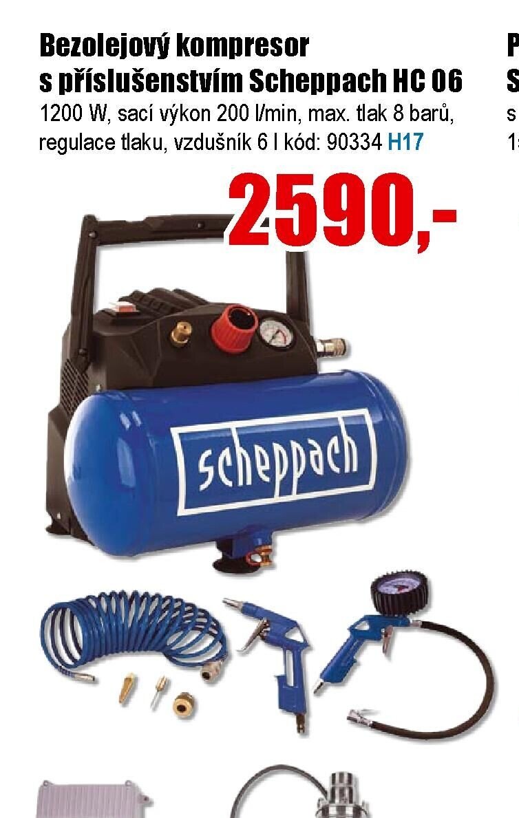 Bezolejový kompresor s příslušenstvím Scheppach HC 06