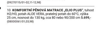 KOMFORTNÍ PĚNOVÁ MATRACE „ELIO PLUS“