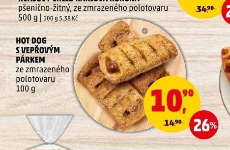 Hot dog s vepřovým párkem
