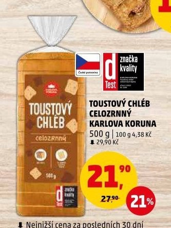 Toustový chléb celozrnný Karlova Koruna