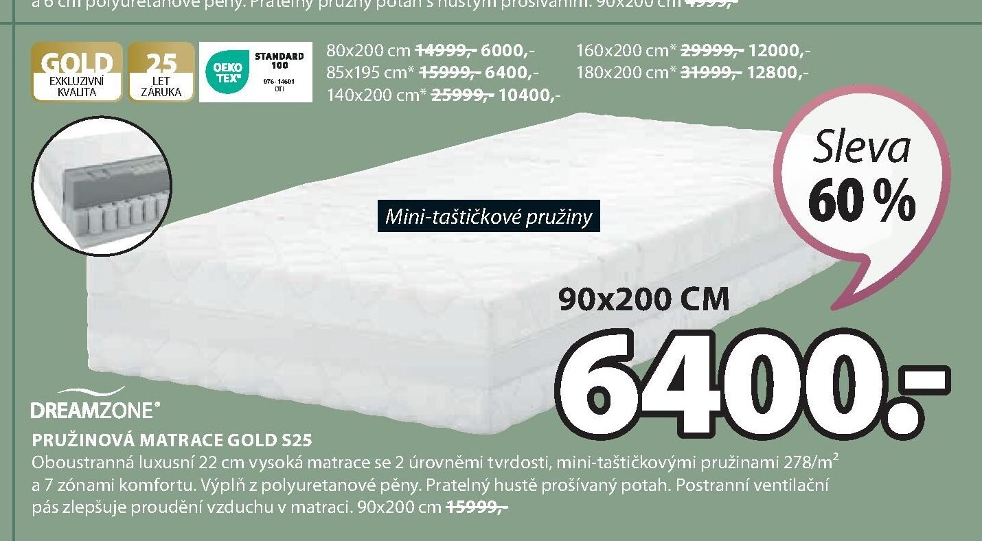 DREAMZONE PRUŽINOVÁ MATRACE GOLD S25