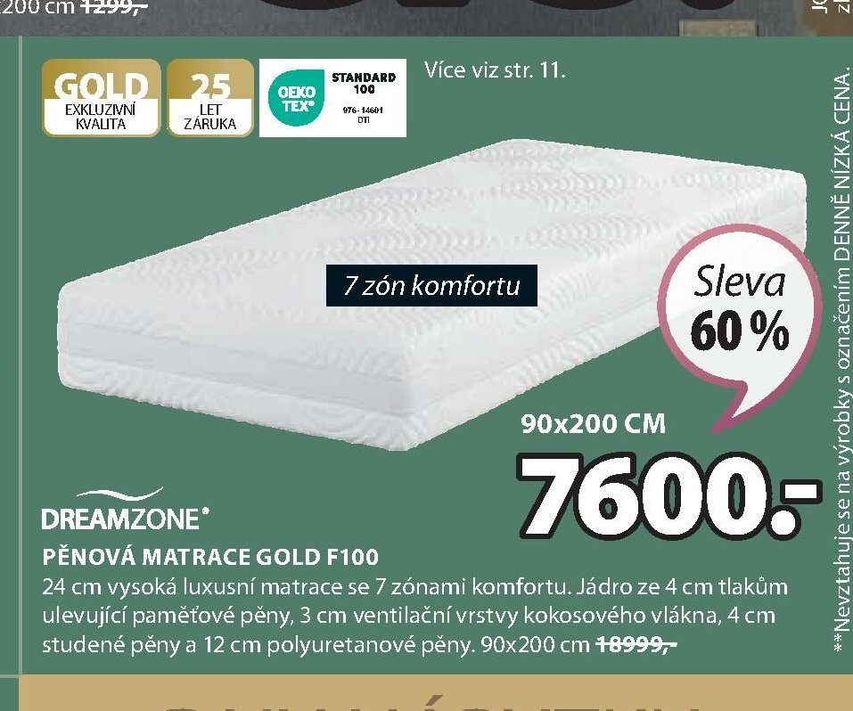 DREAMZONE PĚNOVÁ MATRACE GOLD F100