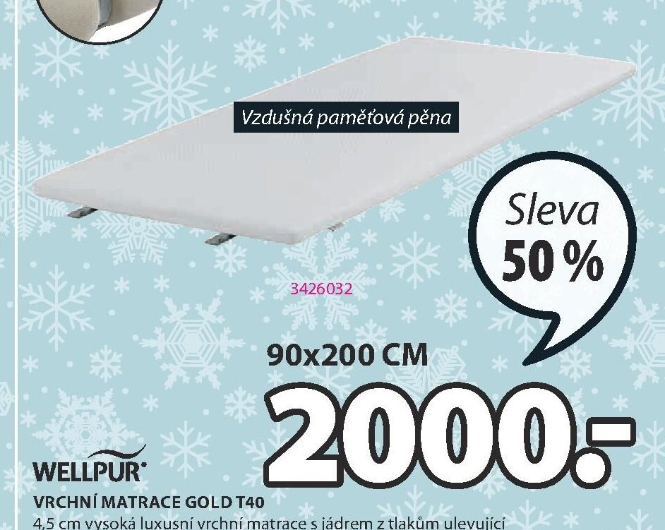 WELLPUR VRCHNÍ MATRACE GOLD T40