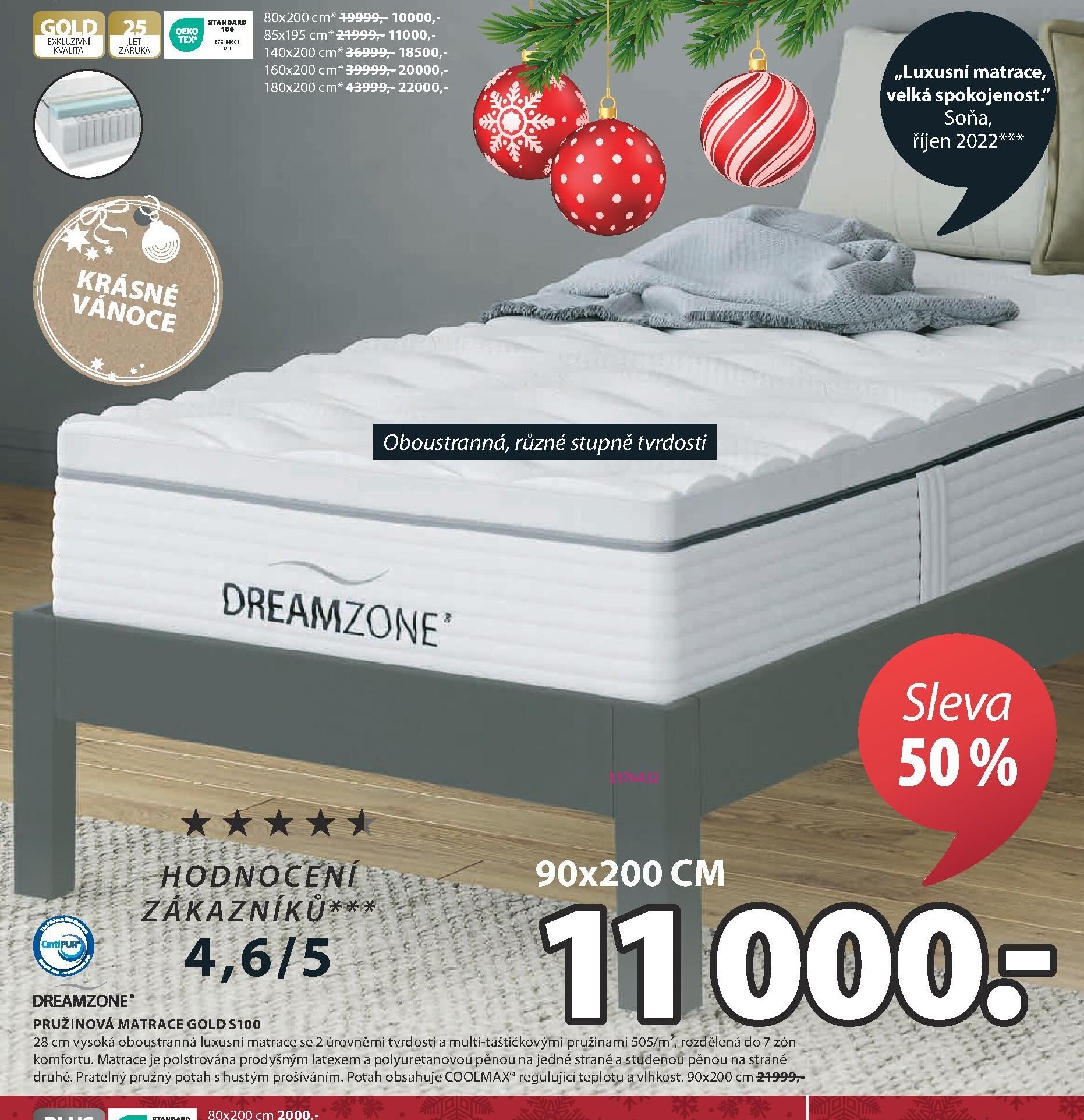 DREAMZONE PRUŽINOVÁ MATRACE GOLD S100