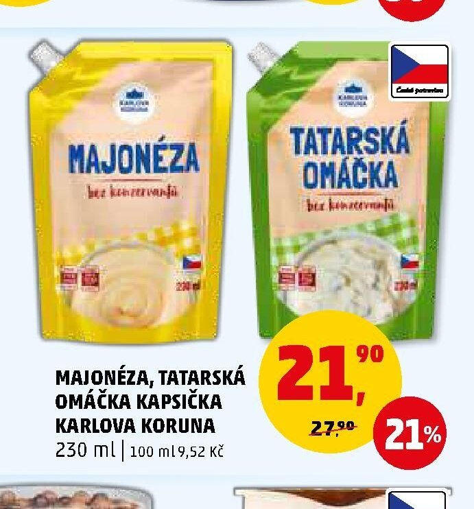 Majonéza, tatarská omáčka kapsička Karlova Koruna