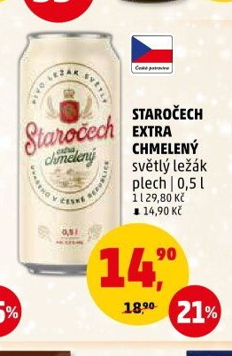 Staročech Extra Chmelený světlý ležák plech 0,5 l