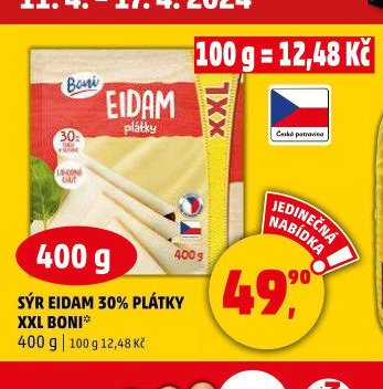 Sýr Eidam 30% plátky XXL Boni 400 g