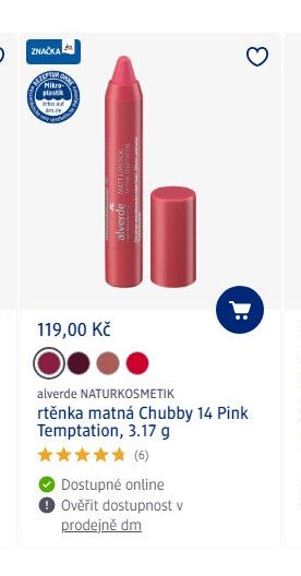 alverde NATURKOSMETIK rtěnka matná Chubby 14 Pink Temptation, 3,17 g