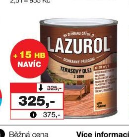 LAZUROL olej terasový S1080, 0,75 l
