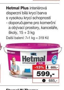 Hetmal Plus interiérová disperzní bílá krycí barva