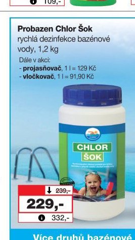 Probazen Chlor Šok rychlá dezinfekce bazénové vody, 1,2 kg