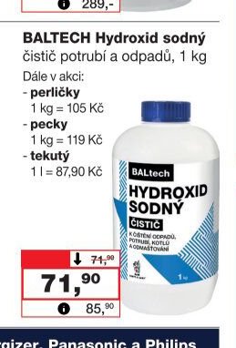 BALTECH Hydroxid sodný čistič potrubí a odpadů, 1 kg