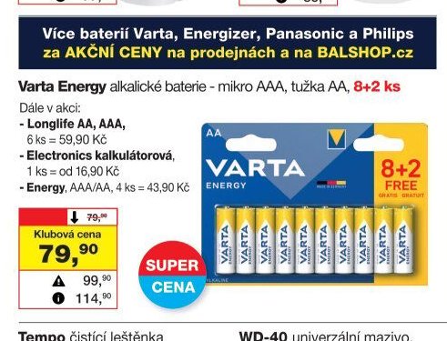Varta Energy alkalické baterie - mikro AAA, tužka AA, 8+2 ks