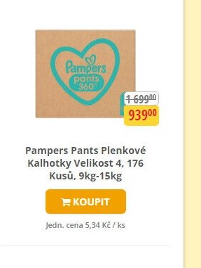 Pampers Pants Plenkové Kalhotky Velikost 4, 176 Kusů, 9kg-15kg