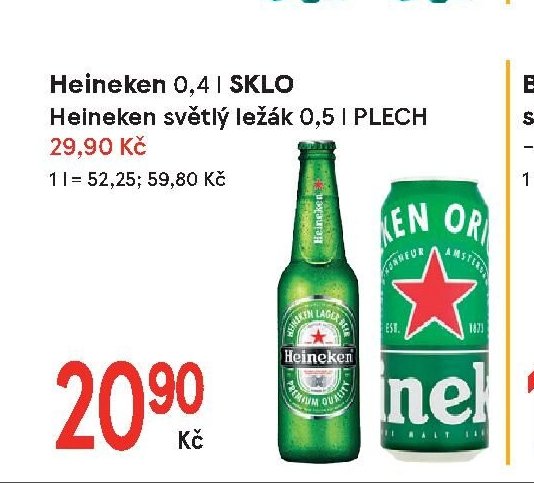 Heineken 0,4 l SKLO, Heineken světlý ležák 0,5 l PLECH
