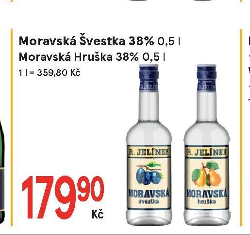 Moravská švestka 38% 0,5 l, Moravská hruška 38% 0,5 l