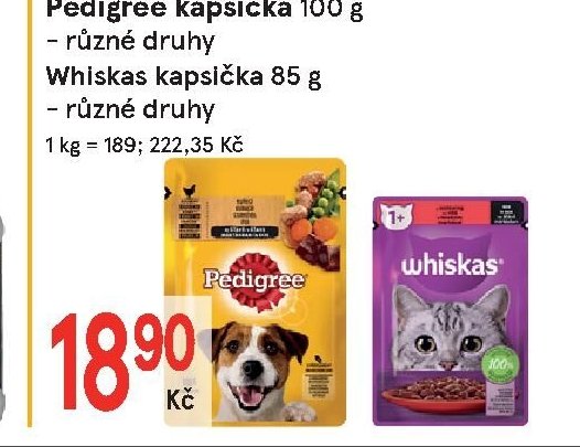 Pedigree kapsička 100 g, Whiskas kapsička 85 g
