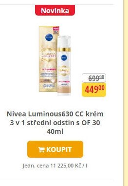 Nivea Luminous630 CC krém 3 v 1 střední odstín s OF 30 40ml