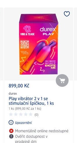 durex Play vibrátor 2 v 1 se stimulační špičkou, 1 ks