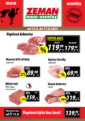 aktuální leták ZEMAN maso - uzeniny 12.8.2024-17.8.2024