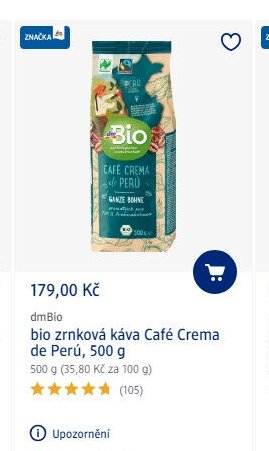 dmBio bio zrnková káva Café Crema de Perú