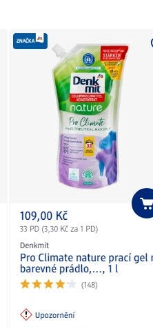 Denkmit Pro Climate nature prací gel na barevné prádlo, 1 l