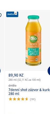dmBio 7denní shot zázvor & kurkuma, 280 ml