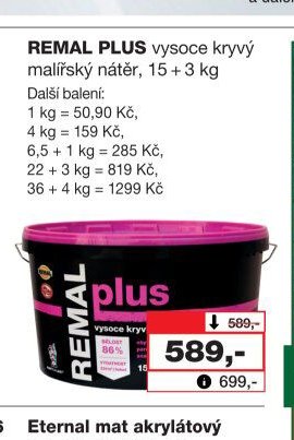 REMAL PLUS vysoce kryvý malířský nátěr, 15 + 3 kg
