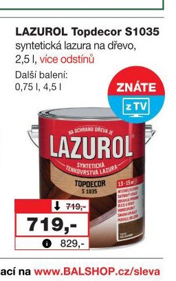 LAZUROL Topdecor S1035 syntetická lazura na dřevo, 2,5 l