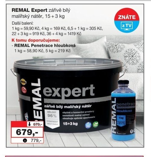 REMAL Expert zářivě bílý malířský nátěr, 15 + 3 kg