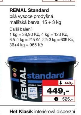 REMAL Standard bílá vysoce prodyšná malířská barva, 15 + 3 kg