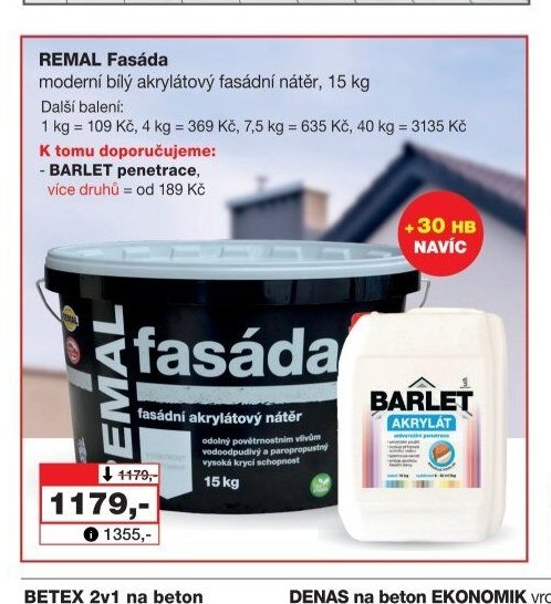 REMAL Fasáda moderní bílý akrylátový fasádní nátěr, 15 kg