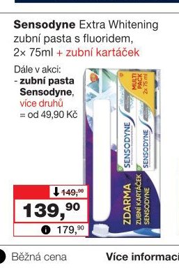 Sensodyne Extra Whitening zubní pasta s fluoridem, 2x 75ml + zubní kartáček