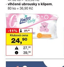 Linteo Baby dětské vlhčené ubrousky, 72 ks