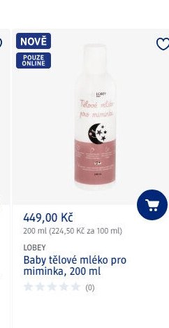 LOBEY Baby tělové mléko pro miminka, 200 ml