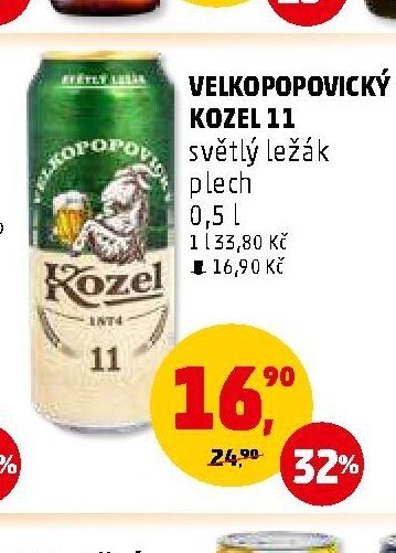 Velkopopovický Kozel 11 světlý ležák plech 0,5 l