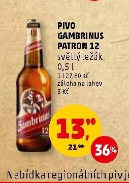 Pivo Gambrinus Patron 12 světlý ležák 0,5 l