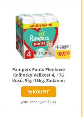 Pampers Pants Plenkové Kalhotky Velikost 4, 176 Kusů, 9kg-15kg