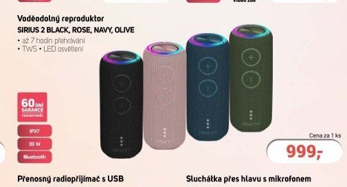 Sencor Voděodolný reproduktor SIRIUS 2 BLACK, ROSE, NAVY, OLIVE