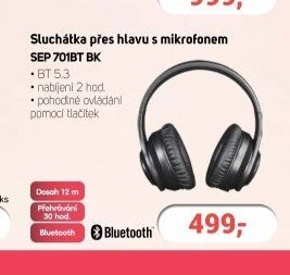 Sencor Sluchátka přes hlavu s mikrofonem SEP 701BT BK