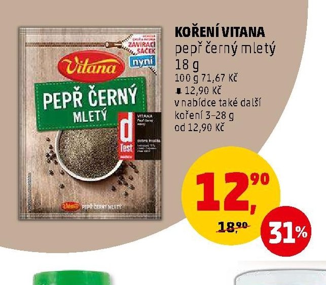 Koření Vitana pepř černý mletý 18 g