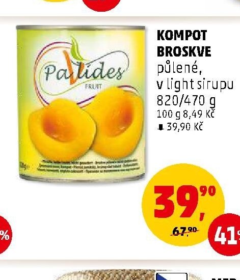 KOMPOT BROSKVE půlené, v light sirupu