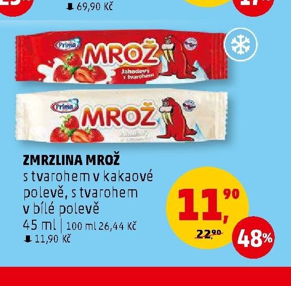 ZMRZLINA MROŽ s tvarohem v kakaové polevě, s tvarohem v bílé polevě 45 ml