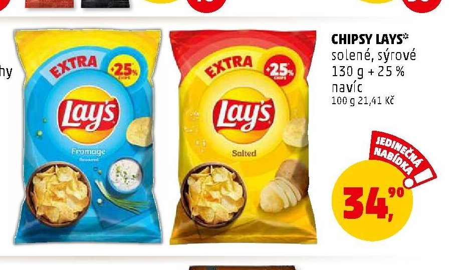 Chipsy Lays solené, sýrové